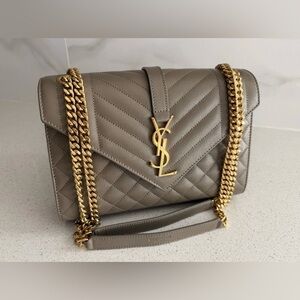 Saint Laurent Envelope Triquilt Medium YSL Shoulder Bag in Grained Leather $2950